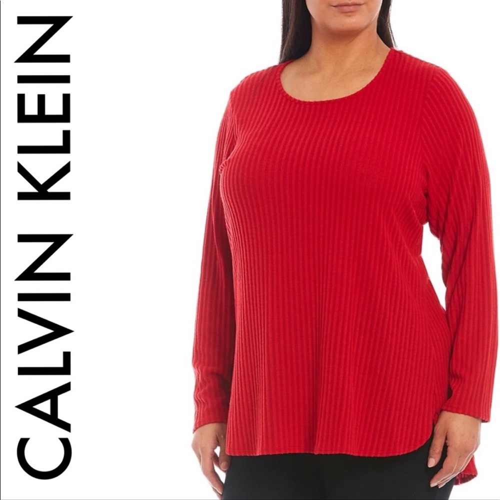 Calvin Klein Shimmer Red Scoop Neck Tunic Sweater Size 2X W0XHL848 - Picture 14 of 14